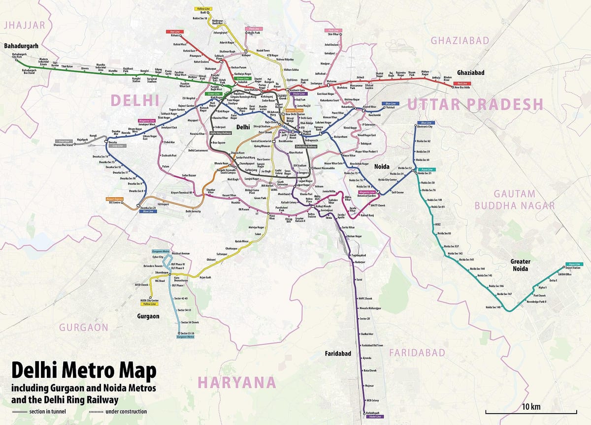 Карта станций метро Нью-Дели