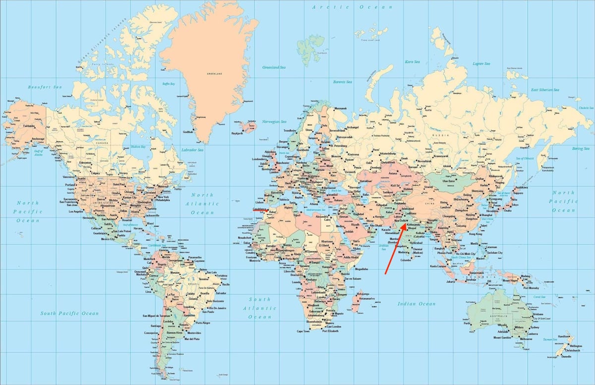 Расположение Нью-Дели на карте мира